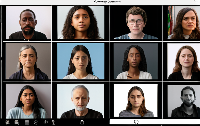 **Prompt 1: Virtual Community for Condolence**
An illustration depicting a diverse group of individuals from various global locations, each appearing in a separate video call window on a large, central screen. The screen is subtly designed like a digital memorial, displaying photos and small video clips of a deceased person. Participants show expressions of shared grief and empathy, some wiping tears, others offering comforting gestures. The overall atmosphere blends modern technology with heartfelt human emotion, emphasizing connection across distances. The setting is contemporary, reflecting a digital gathering.