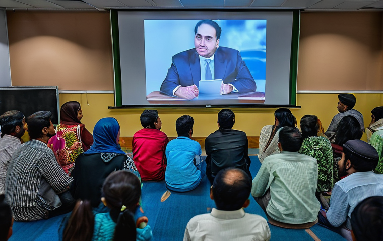가상 추모 공간의 마케팅 전략 - **Prompt:** An elderly Pakistani woman, wearing a modest headscarf and a traditional embroidered dre...