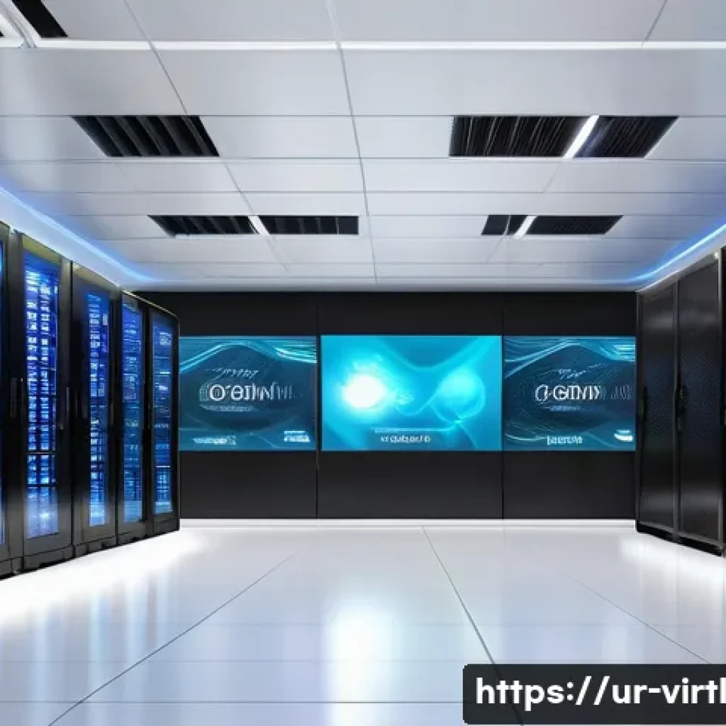 가상 추모 공간의 기술적 요구사항 - A modern, high-tech virtual memory data center in Pakistan, showcasing rows of powerful servers with...