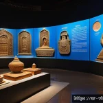 가상 추모 공간의 기술적 요소 - A highly detailed virtual museum interior showcasing 3D models of ancient South Asian artifacts and ...