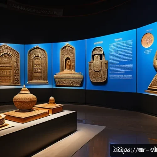 가상 추모 공간의 기술적 요소 - A highly detailed virtual museum interior showcasing 3D models of ancient South Asian artifacts and ...