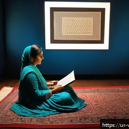 가상 추모 공간과 정신 건강 - A serene digital memorial space blending traditional Urdu calligraphy and modern virtual interfaces,...