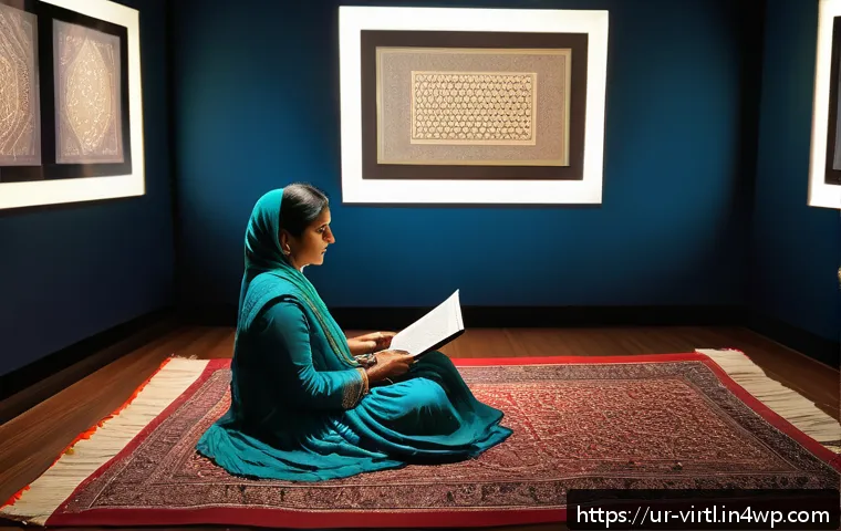 가상 추모 공간과 정신 건강 - A serene digital memorial space blending traditional Urdu calligraphy and modern virtual interfaces,...
